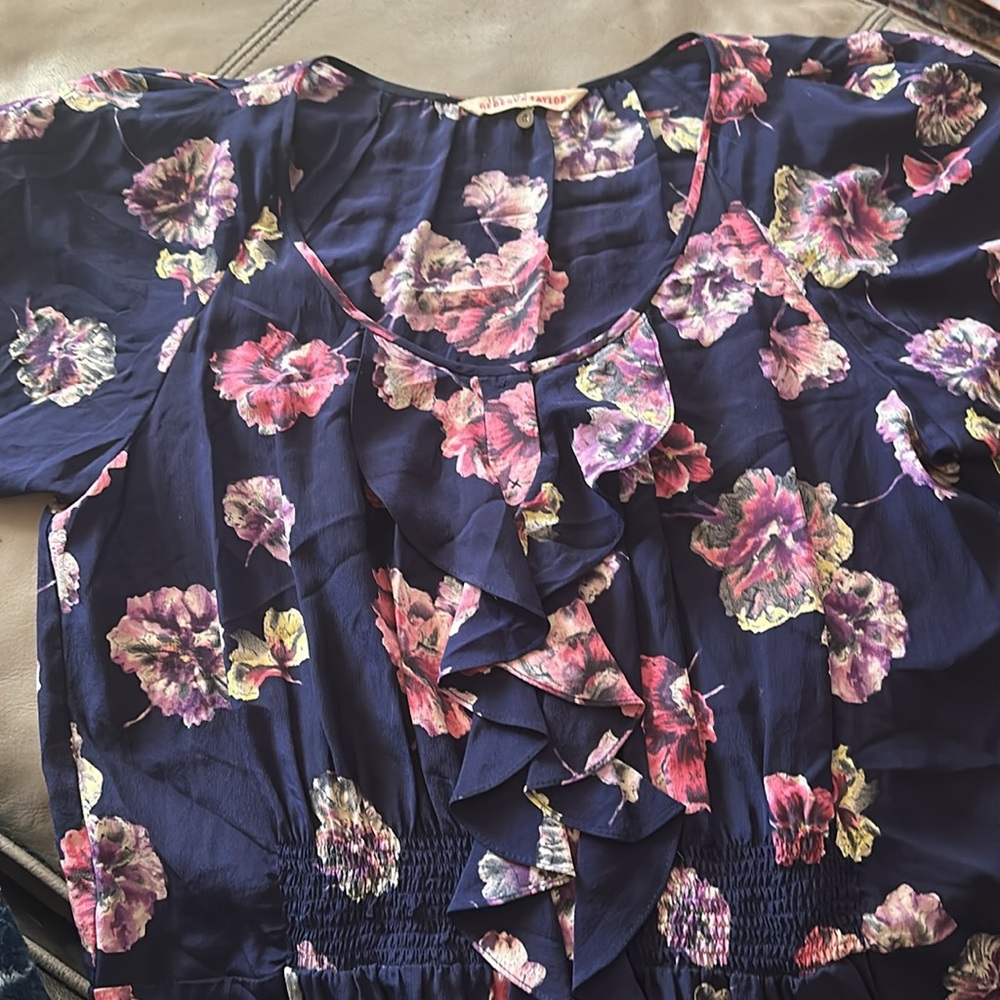 Rebecca Taylor Navy Silk Floral Ruffle Dress๐๐๐ - Picture 4 of 9